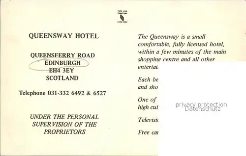 Edinburgh Queensway Hotel Restaurant Kat. Edinburgh