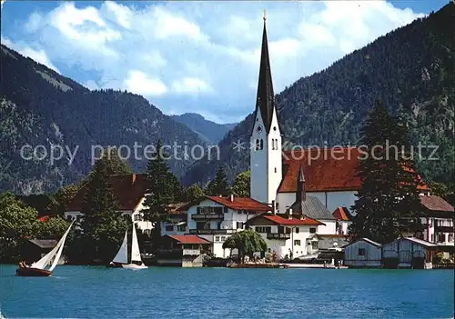 Rottach Egern Tegernseeufer mit Kirche  Kat. Rottach Egern