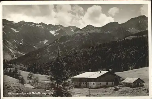 Allgaeuer Alpen Mitterhausalpe mit Nebelhorngruppe