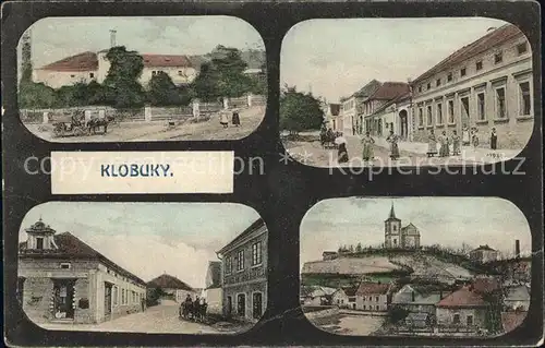 Klobuky Pferdekutsche Dorfstrasse Kirche  / Kladno /