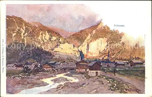 Schnann Kuenstlerkarte Kopallik Franz Ortsanischt  / Pettneu am Arlberg /Tiroler Oberland