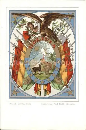 Bolivien Wappen Kuenstlerkarte No. 68 Paul Kohl  / Bolivien /
