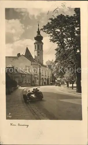 Grinzing Wien Strassenpartie Kirche Motorrad mit Beiwagen / Oesterreich /