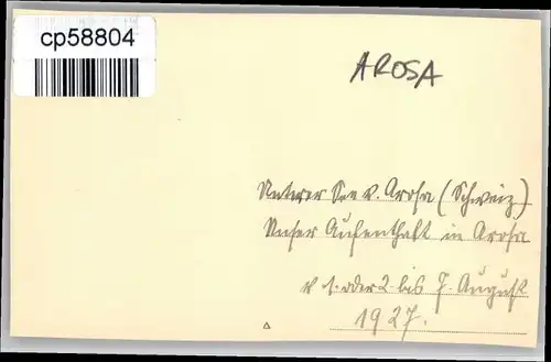 Arosa GR Arosa [Handschriftlich] * / Arosa /Bz. Plessur