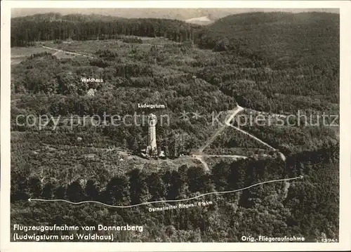 Donnersberg Fliegeraufnahme Ludwigsturm Waldhaus Pfaelzer / Dannenfels /Donnersbergkreis LKR