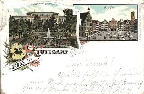 Stuttgart Marktplatz Stadtgarten Polytechnikum Litho / Stuttgart /Stuttgart Stadtkreis