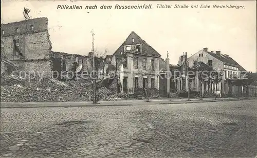 Ostpreussen Region Pillkallen nach dem Russeneinfall Tilsiter Strasse mit Ecke Riedelsberger / Ostpreussen /