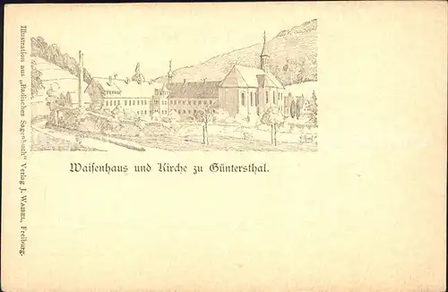 Guenterstal Freiburg Waisenhaus Kirche Zeichnung / Freiburg im Breisgau /Breisgau-Hochschwarzwald LKR