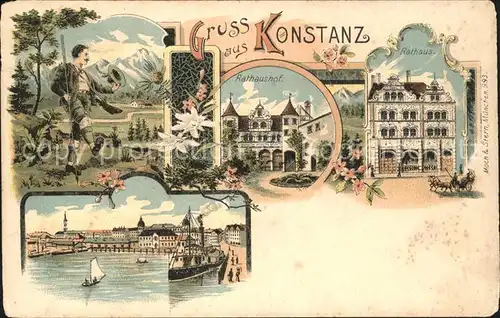 Konstanz Bodensee Wandersmann Rathaushof Rathaus Hafen Dampfer / Konstanz /Konstanz LKR