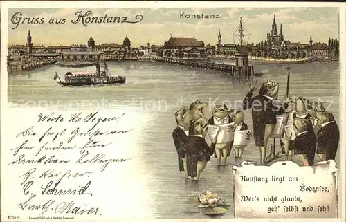 Konstanz Bodensee Hafeneinfahrt Dampfer Karikatur "Froschkonzert" / Konstanz /Konstanz LKR
