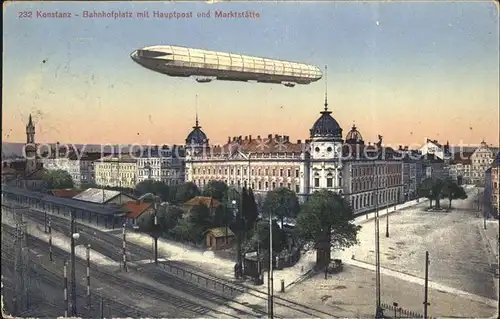 Konstanz Bodensee Bahnhofplatz mit Hauptpost und Marktstaette Zeppelin / Konstanz /Konstanz LKR