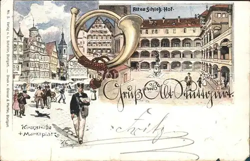 Alt Stuttgart Kirchstrasse Marktplatz Altes Schloss Hof Horn Instrument / Stuttgart /Stuttgart Stadtkreis