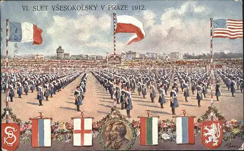 Tschechische Republik Parade Frauen mit Fahnen / Tschechische Republik /