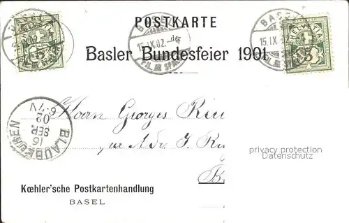 Basel BS Basler Bundesfestspiel 1901 / Basel /Bz. Basel Stadt City