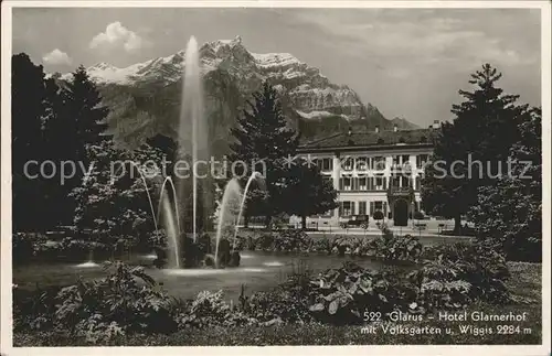 Glarus GL Hotel Glarnerhof mit Volksgarten und Wiggis / Glarus /Bz. Glarus