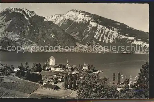 Spiez Thunersee BE Blick gegen Schloss und See / Spiez /Bz. Niedersimmental