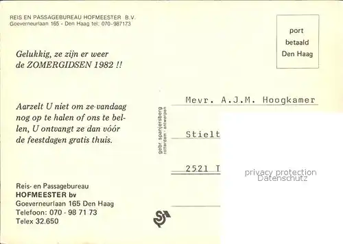 Den Haag Reis en Passagebureau Hofmeester / s Gravenhage /