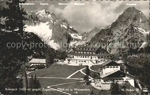 Kreuzeck mit Zugspitze und Waxenstein Kat. Garmisch Partenkirchen