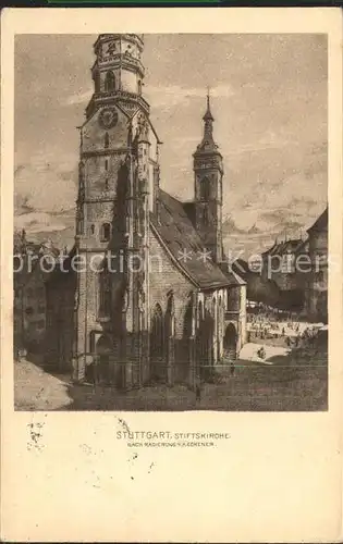 Stuttgart Stiftskirche nach Radierung A. Eckener Kat. Stuttgart