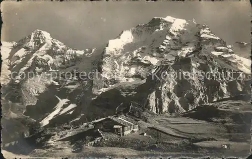 Grindelwald Sennhuette Panorama mit Moench und Jungfrau Berner Alpen Kat. Grindelwald