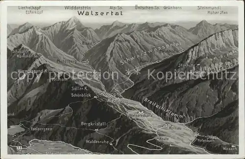 Walsertal Kleinwalsertal Panoramakarte Schwarzwassertal Kornau Reute  / Oesterreich /
