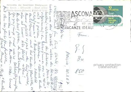 Moscia Ascona Heimstaette der Vereinigten Bibelgruppen Schule Universitaet Beruf Lago Maggiore Boot Kat. Ascona