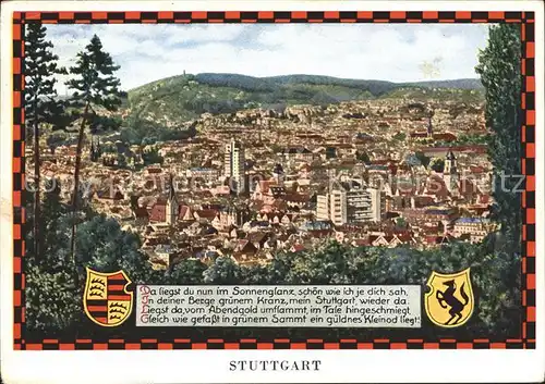 Stuttgart Panorama Gedicht Wappen Kat. Stuttgart