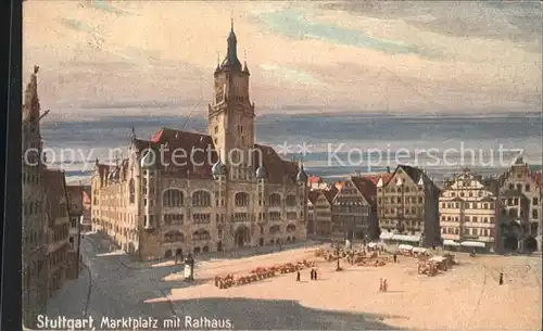 Stuttgart Marktplatz mit Rathaus Wiedemann Kuenstlerkarte Wiro Nr. 1924B Kat. Stuttgart