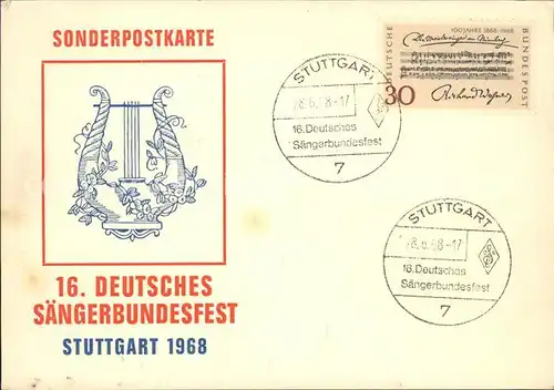 Stuttgart Sonderpostkarte 16. Deutsches Saengerbundesfest 1968 Kat. Stuttgart