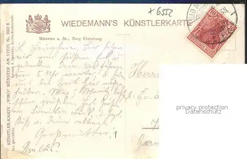 Muenster Stein Burg Ebernburg Wiedemann Kuenstlerkarte Wiro Nr. 2062 B / Bad Kreuznach /Bad Kreuznach LKR