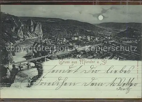 Muenster Stein Panorama im Mondschein Nahe Bruecke Deutsche Reichspost / Bad Kreuznach /Bad Kreuznach LKR