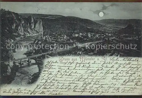 Muenster Stein Panorama im Mondschein Nahebruecke Deutsche Reichspost / Bad Kreuznach /Bad Kreuznach LKR