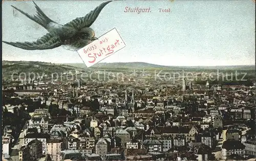 Stuttgart total mit Brieftaube Kat. Stuttgart