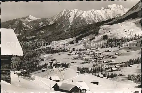 Hirschegg Kleinwalsertal Vorarlberg mit Petersen Haus Rubihorn und Nebelhorngruppe Kat. Mittelberg