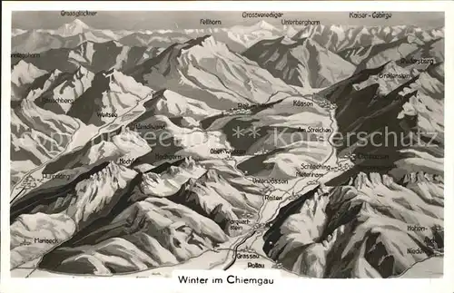 Chiemgau Panoramakarte Grassau Grossvenediger Unterberghorn  Kat. Chiemsee