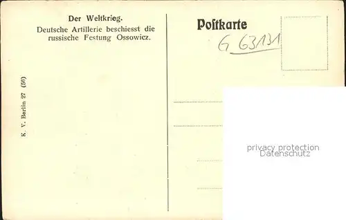 Ossowicz Weltkrieg Deutsche Artillerie beschiesst russische Festung  Kat. Russische Foederation