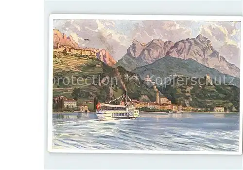 San Mamette Lago di Lugano Castello Schiff Kuenstlerkarte Kat. Italien