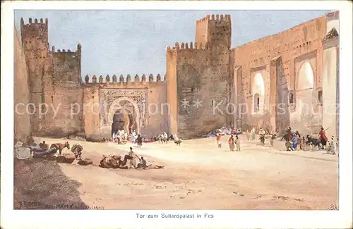 Fes Tor Sultanspalast Kuenstlerkarte Nr. 17 B. Richter Kat. Marokko