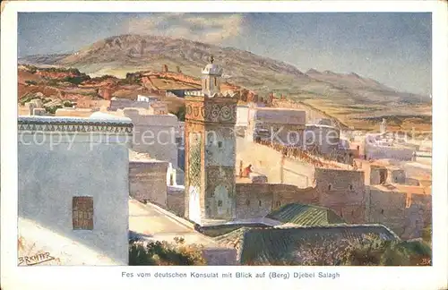 Fes deutschen Konsulat Blick Berg Djebel Salagh Kuenstlerkarte Nr. 15 B. Richter Kat. Marokko