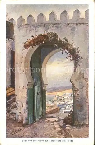 Tanger Tangier Tangiers Blick v.d. Kasba Reede Kuenstlerkarte 3  B. Richter / Marokko /