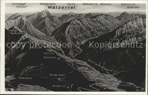 Walsertal Kleinwalsertal Panorama Reliefkarte Kat. Oesterreich