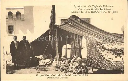 Exposition Coloniale Marseille 1922  Palais de la Tunisie Fabrication de Tapis de Kairouan  Kat. Marseille