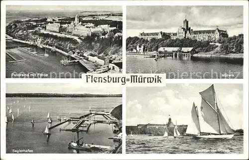 Flensburg Muerwik Panorama mit Foerde Marineschule Seglerhafen Yachten vor Muerwik
