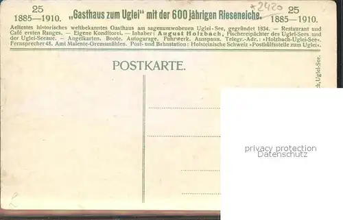 Uglei See Gasthaus zum Uglei 600 jaehrige Eiche  Kat. Suesel