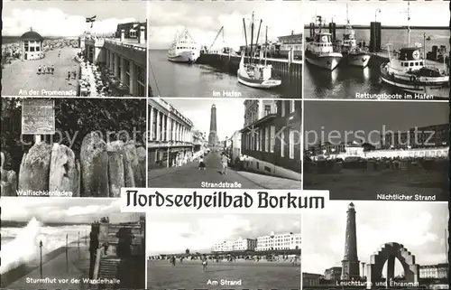 Borkum Nordseebad Promenade Hafen Boot Strand Leuchtturm Ehrenmal Sturmflut Wandelhalle / Borkum /Leer LKR