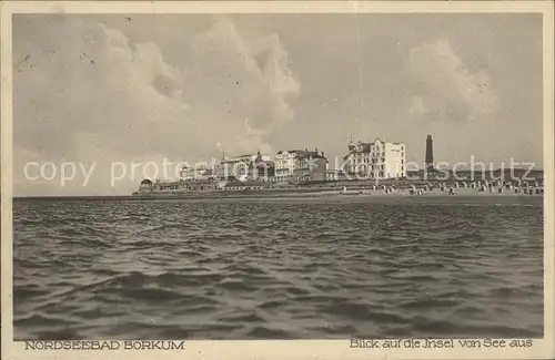 Borkum Nordseebad Blick auf die Insel von See aus