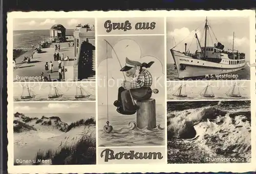 Borkum Nordseebad MS Westfalen Sturmbrandung Duenen Promenade / Borkum /Leer LKR