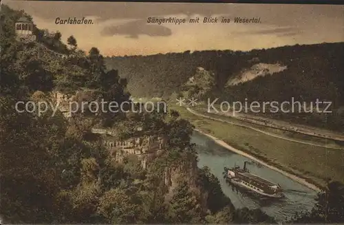 Carlshafen Saengerklippe mit Blick ins Wesertal Kat. Bad Karlshafen