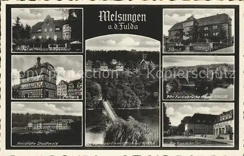 Melsungen Fulda Brueckenpartie mit Blick aud Kirche Rathaus Schloss  Kat. Melsungen