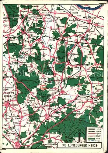 Lueneburger Heide Gebiets uebersichtskarte Kat. Walsrode